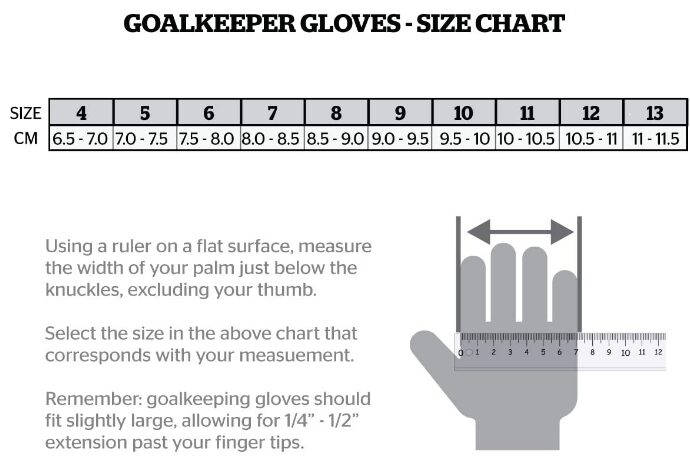 Storelli Goalie Glove Size Chart